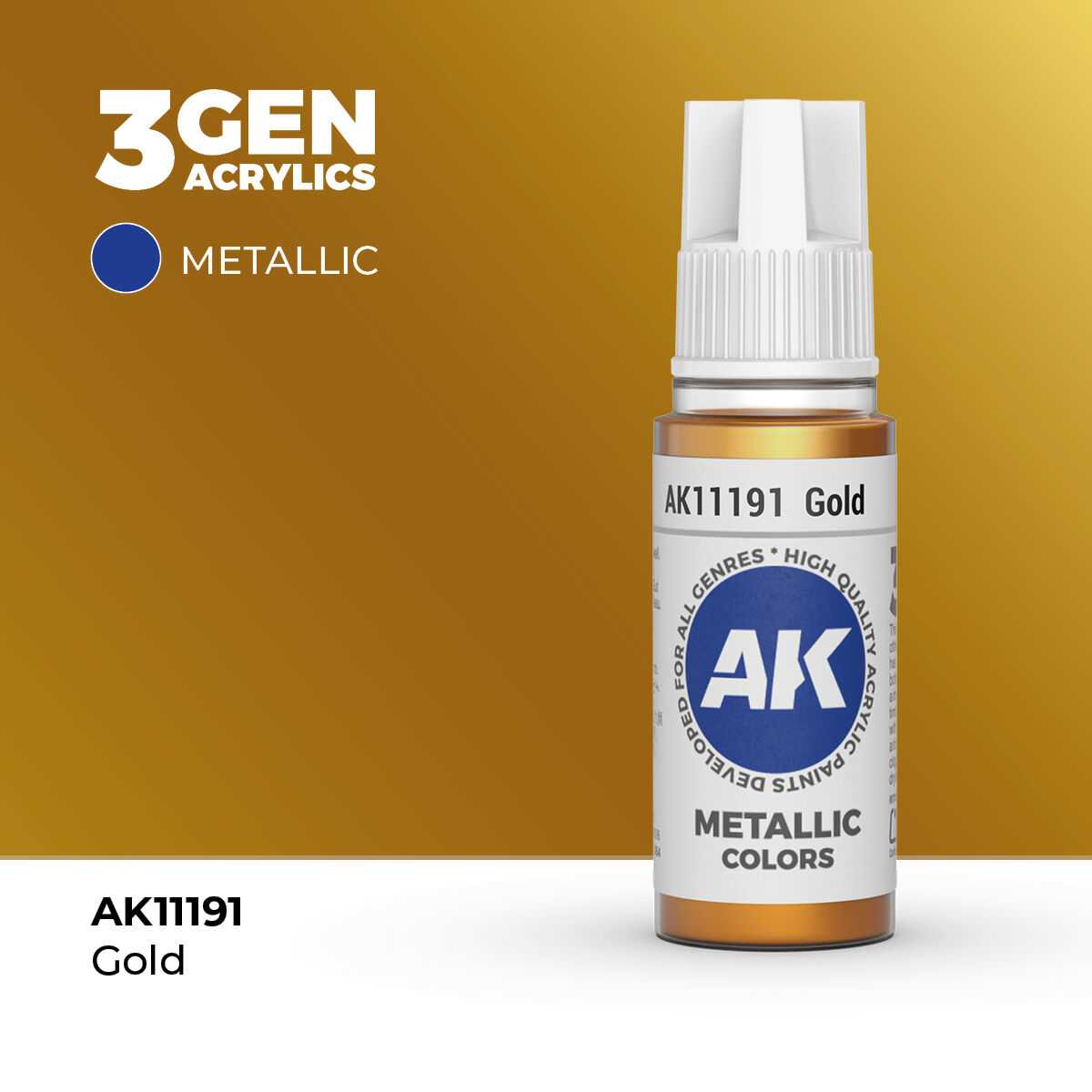 AK Interactive Gold Metallic Acrylic Paint 17ml 3rd Generation