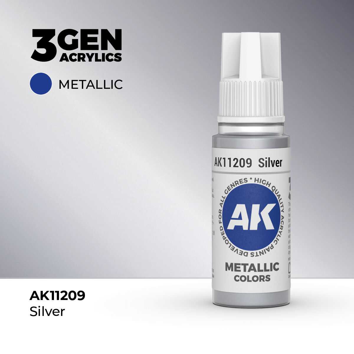 AK Interactive Silver Metallic Acrylic Paint 17ml 3rd Generation