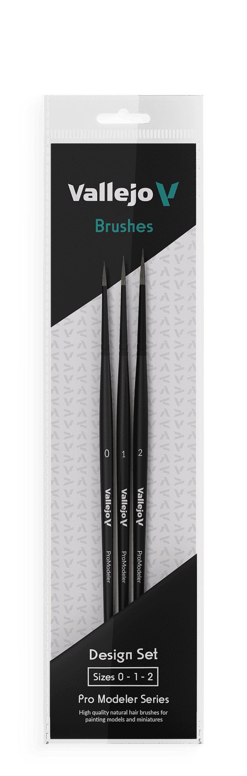 Vallejo Hobby Brushes: Pro Modeler Design Set - Natural Hair (Sizes 0, 1 & 2)