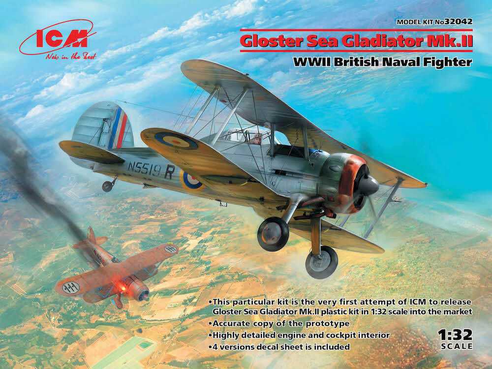 1:32 ICM Gloster Sea Gladiator Mk.II WWII British Naval Fighter Plastic Model Kit