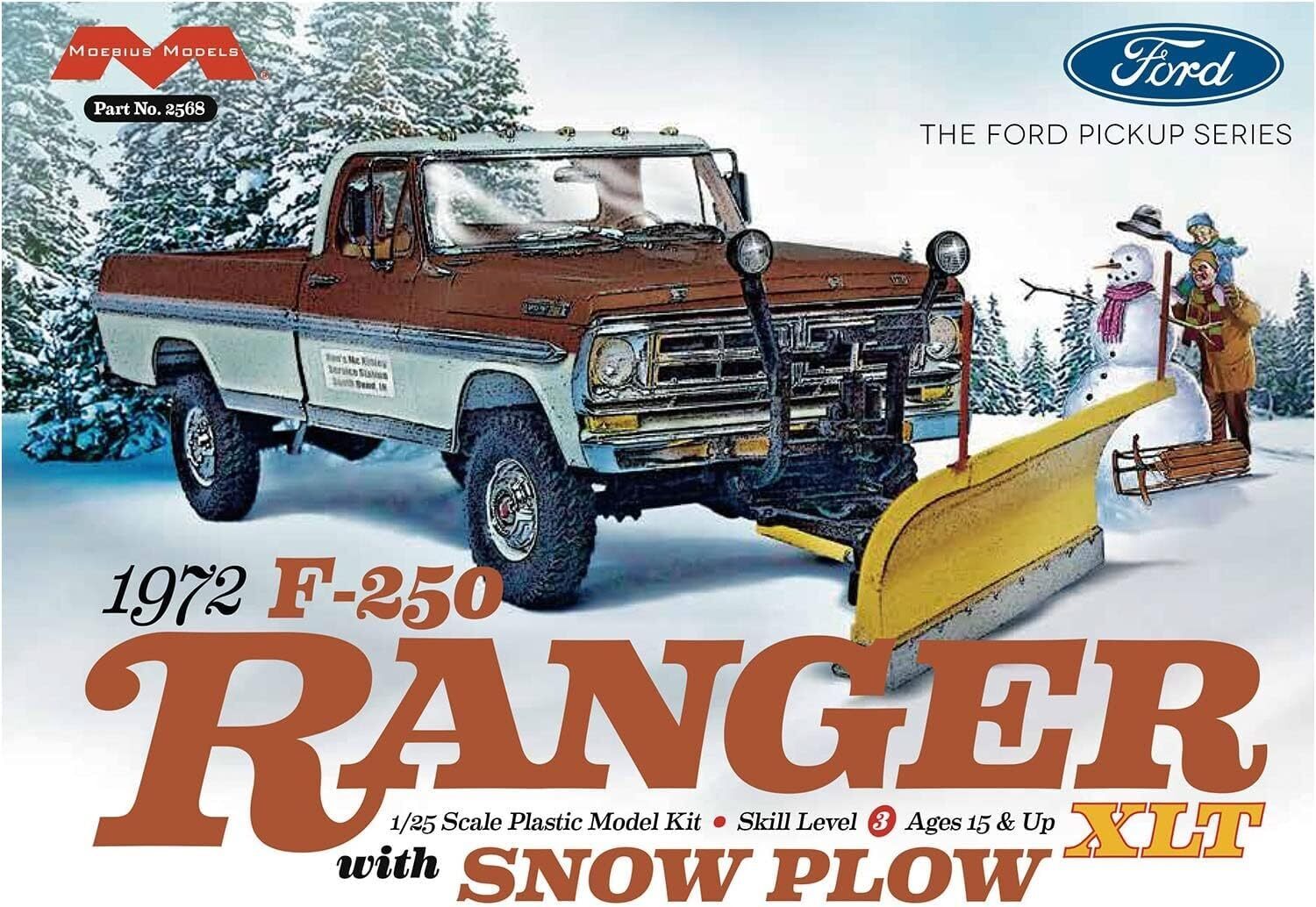1:25 Moebius 1972 Ford F-250 4x4 with Snow Plow Plastic Model Kit