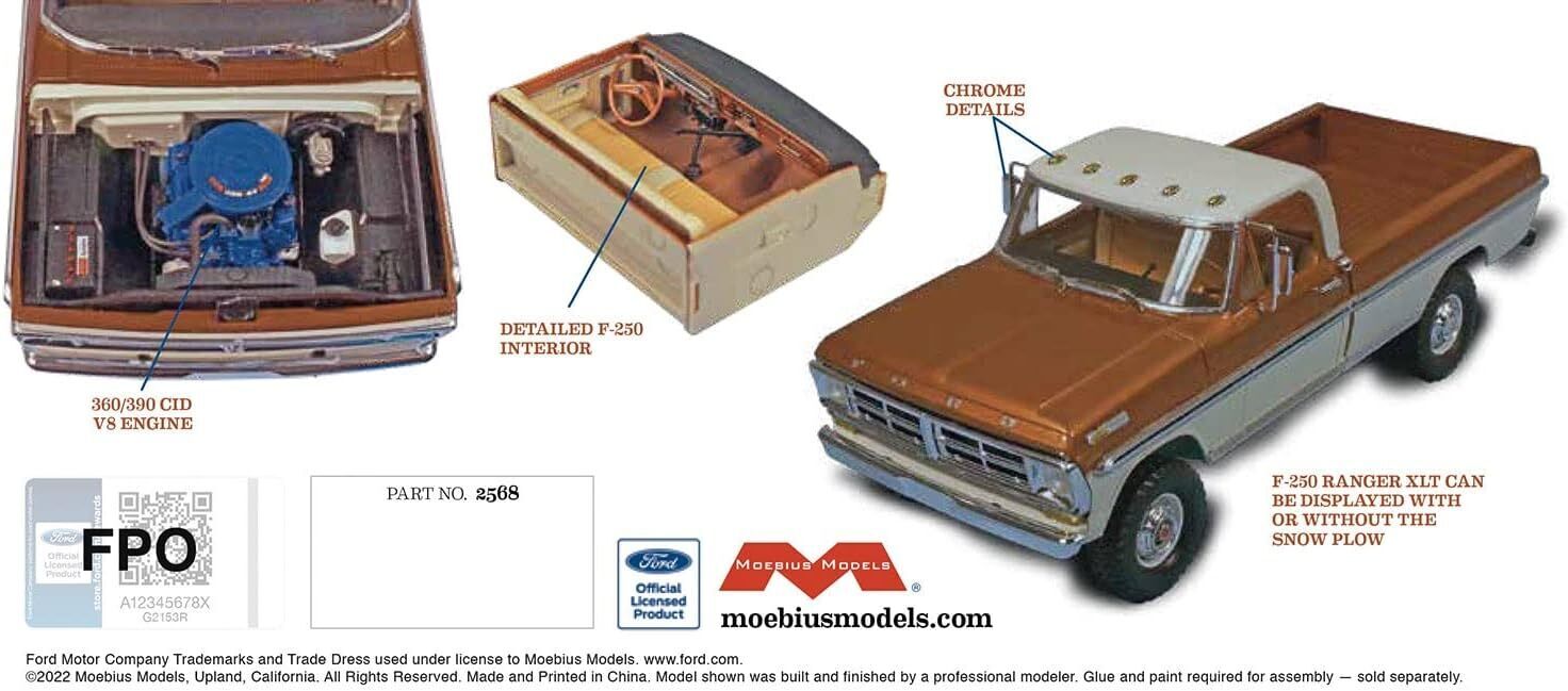 1:25 Moebius 1972 Ford F-250 4x4 with Snow Plow Plastic Model Kit