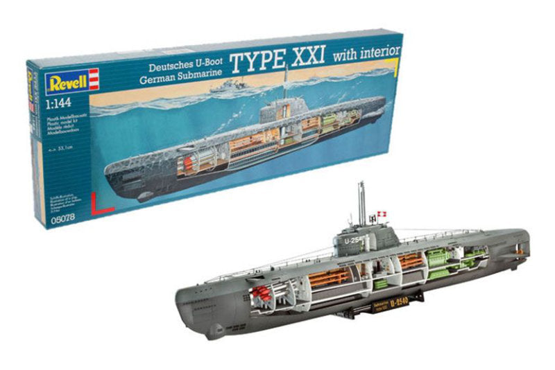 1:144 REVELL U-BOOT TYP XXI with INTERIOR Plastic Model Kit