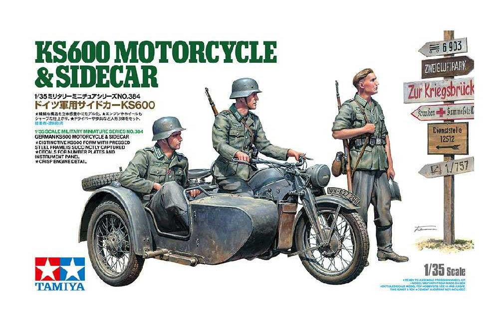 1:35 TAMIYA GERMAN KS600 MOTORCYCLE AND SIDECAR Plastic Model Kit