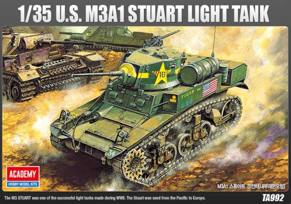 1:35 Academy U.S. M3A1 Stuart Light Tank Plastic Model Kit
