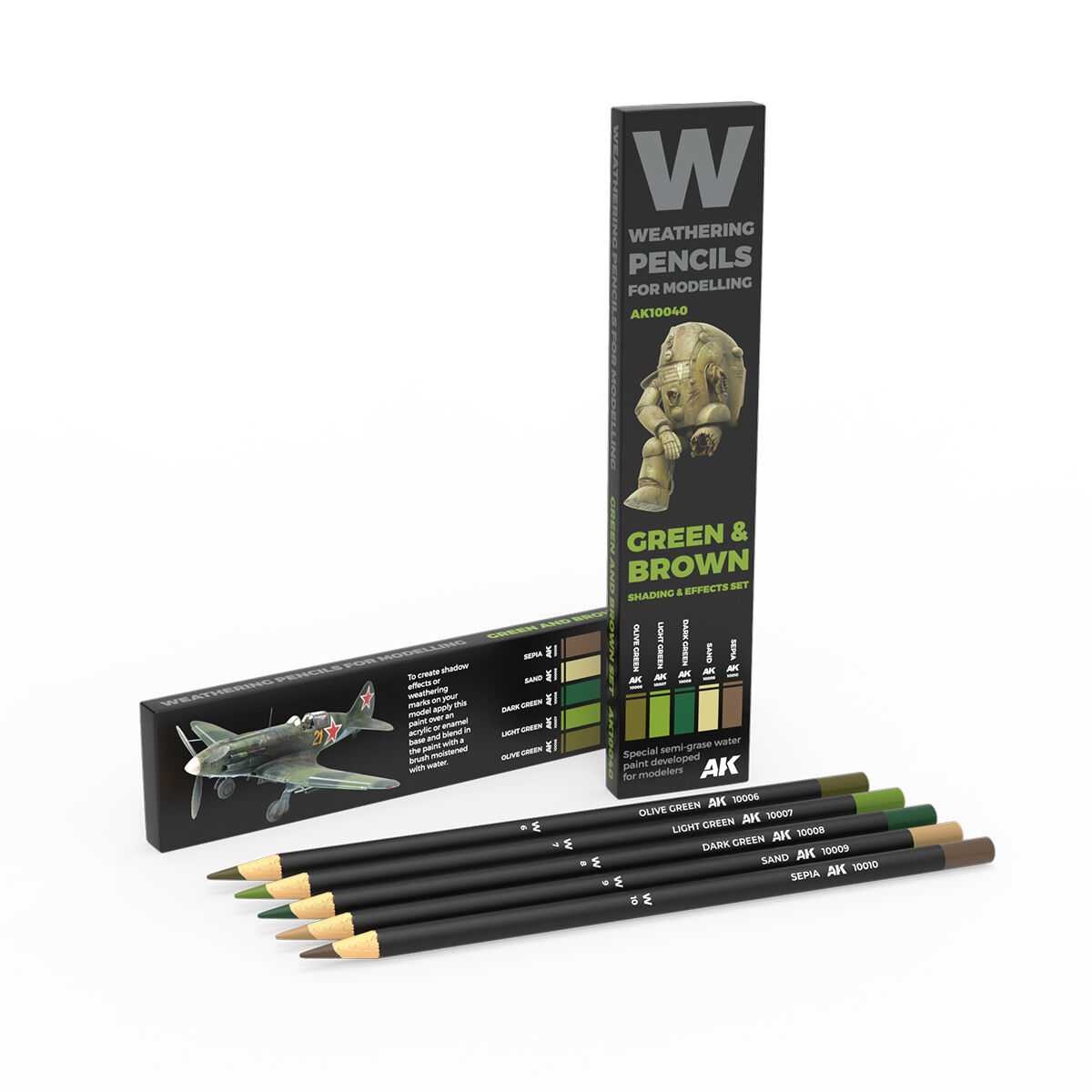 AK Interactive Weathering: Green And Brown Camouflages Watercolour Pencil Set
