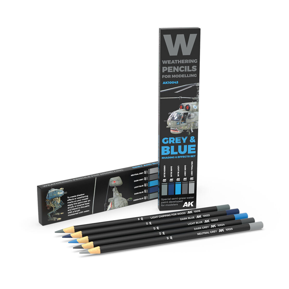 AK Interactive Weathering: Grey And Blue Camouflages Watercolour Pencil Set