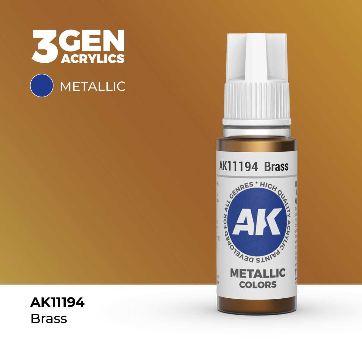 AK Interactive Brass Metallic Acrylic Paint 17ml 3rd Generation