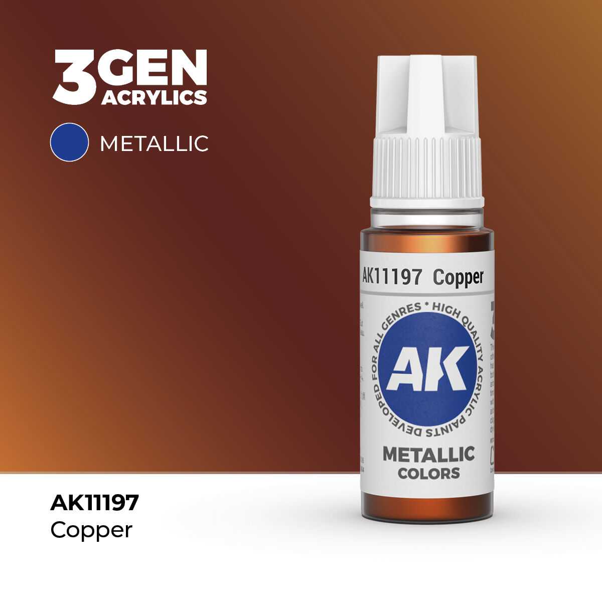 AK Interactive Copper Metallic Acrylic Paint 17ml 3rd Generation
