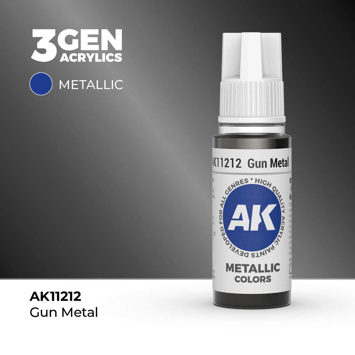 AK Interactive Gun Metal Metallic Acrylic Paint 17ml 3rd Generation