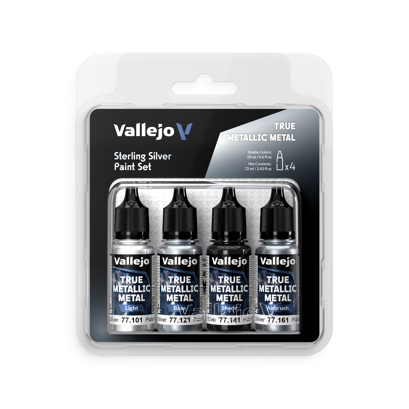 Vallejo True Metallic Metal Sterling Silver - 4 Colour Paint Set