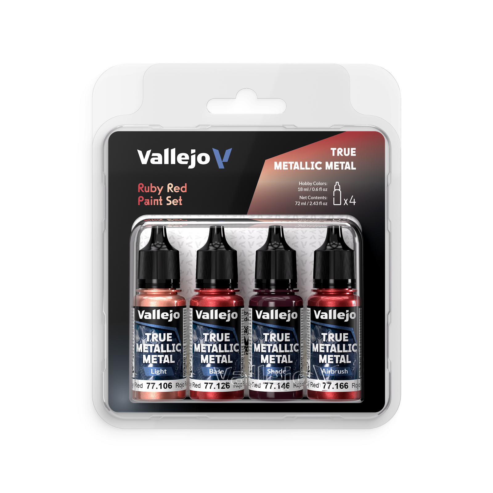 Vallejo True Metallic Metal Ruby Red - 4 Colour Paint Set