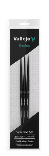 Vallejo Hobby Brushes: Pro Modeler Definition Set - Natural Hair (Sizes 4/0, 3/0 & 2/0)