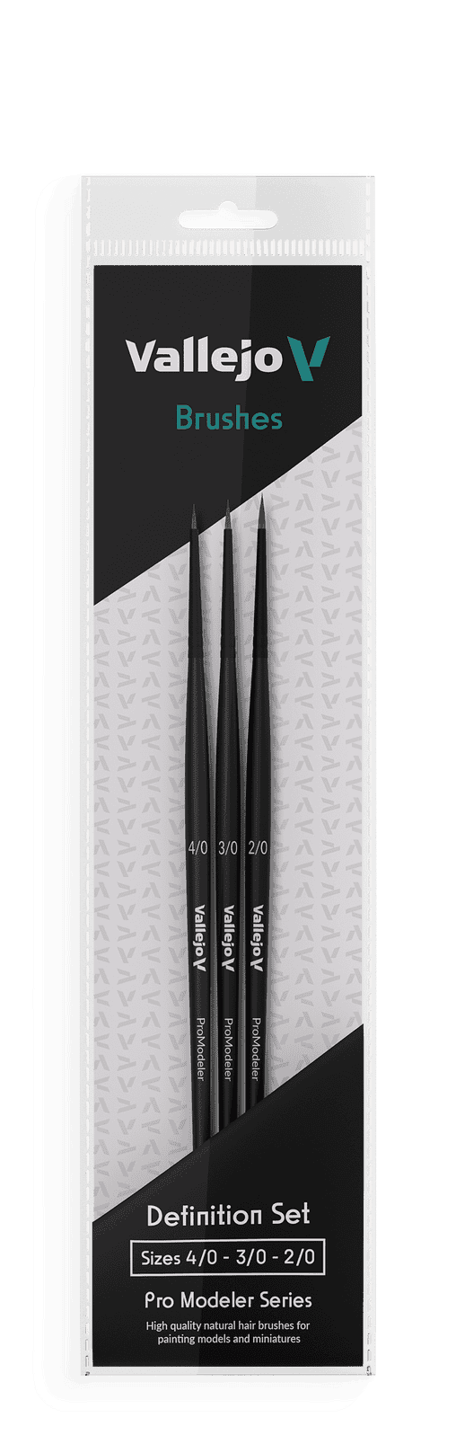 Vallejo Hobby Brushes: Pro Modeler Definition Set - Natural Hair (Sizes 4/0, 3/0 & 2/0)