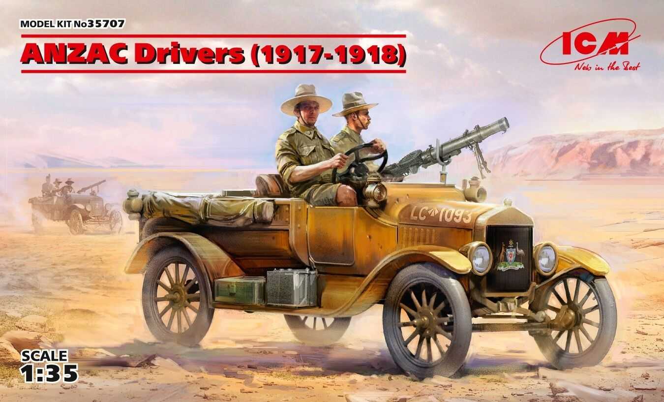 1:35 ICM ANZAC Drivers (1917-1918) (2 Figures) Plastic Model Kit *Australian Decals*