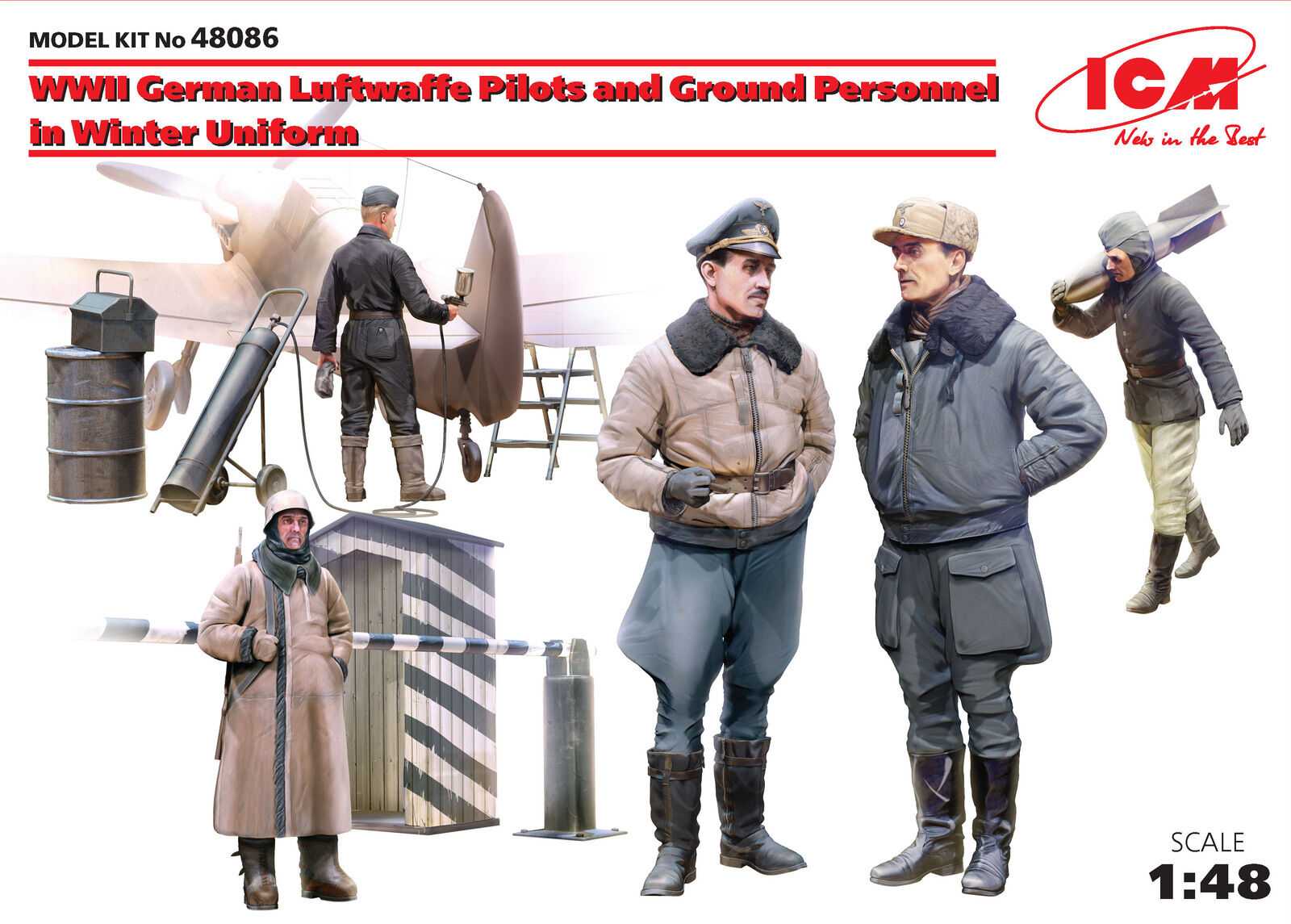 1:48 ICM WWII German Luftwaffe Pilots and Ground Personnel in Winter Uniform (5 Figures) Plastic Model Kit