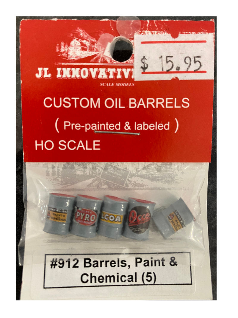 HO SCALE JLI Custom Oil, Paint & Chemical Barrels (5)