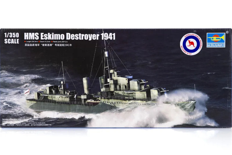 1:350 TRUMPETER HMS Eskimo Destroyer 1941 Plastic Model Kit *Australian Decals*