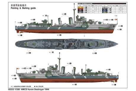 1:350 TRUMPETER HMCS Huron Destroyer 1944 Plastic Model Kit *Australian Decals*