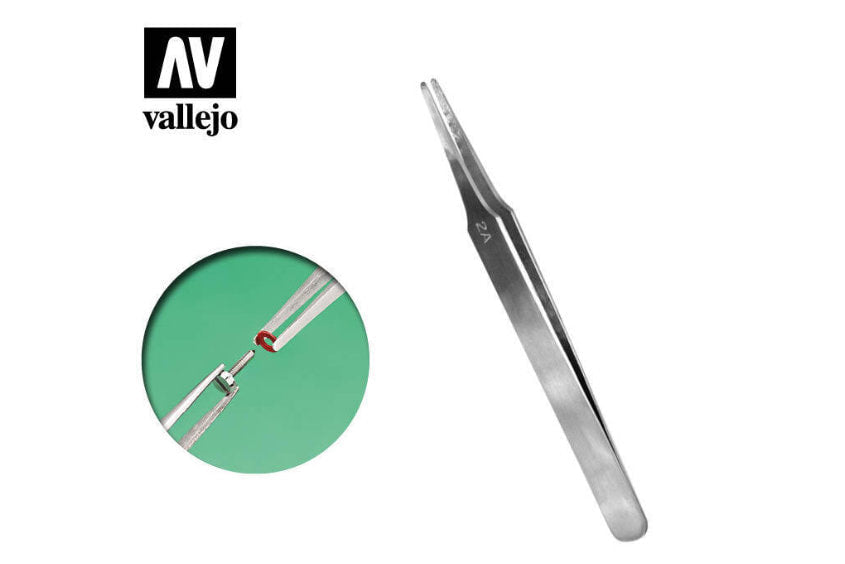 Vallejo Flat Rounded Stainless Steel Tweezers (120 mm)