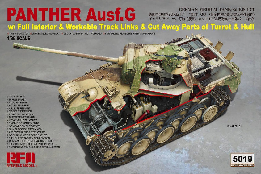 1:35 RYEFIELD Panther Ausf.G w/full interior & workable track links model kit