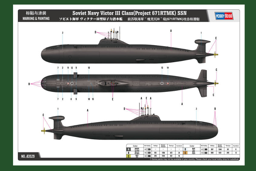 1:350 HobbyBoss Soviet Navy Victor III Class (Project 671RTMK) SSN Plastic Model Kit